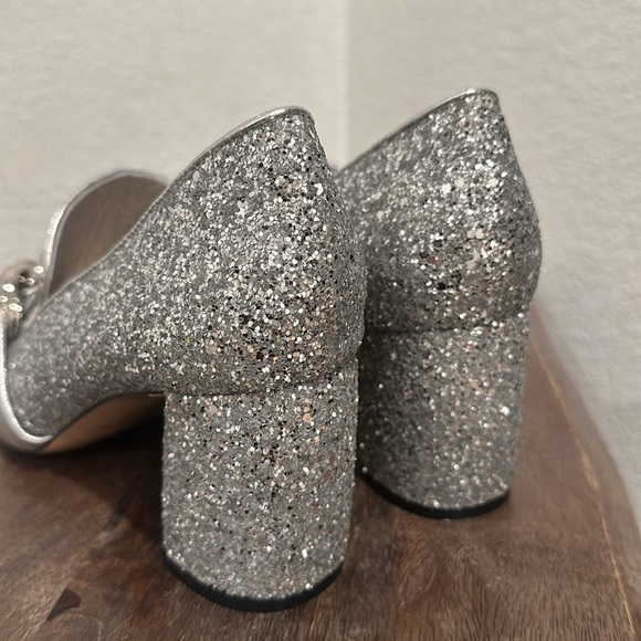 Miu Miu Vernice 2 Metallic Diamond Glitter Loafers Pumps Silver Size 38 US 7.5 - Picture 7 of 13
